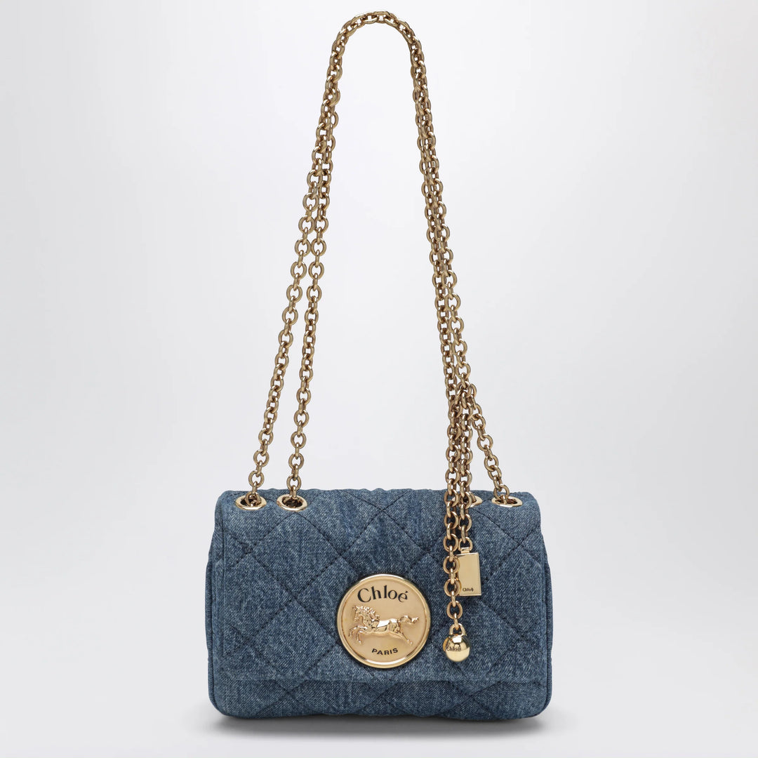 Chloé - Heritage small quilted denim shoulder bag in blue