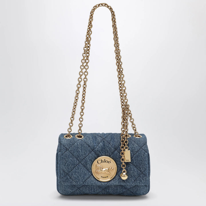Chloé - Heritage small quilted denim shoulder bag in blue