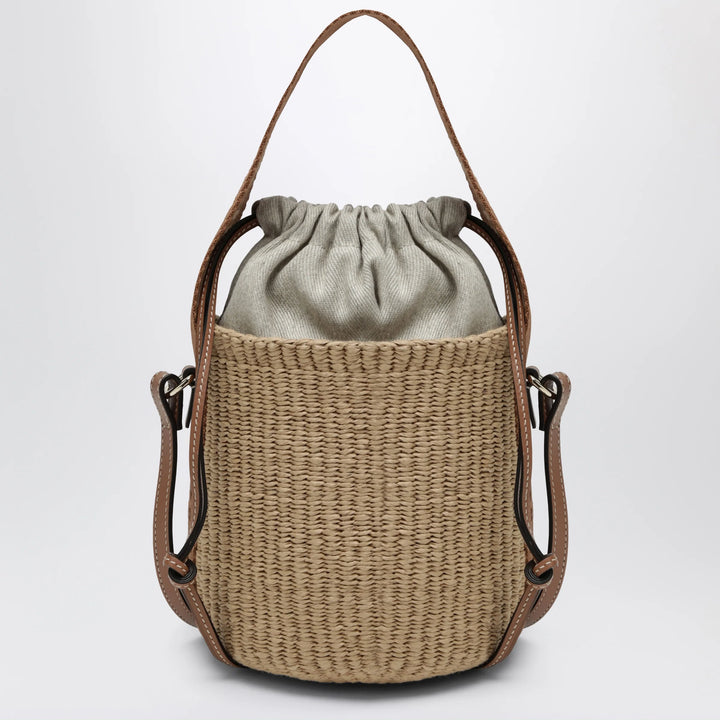 Chloé - Small Woody bucket bag in woven paper and leather, beige