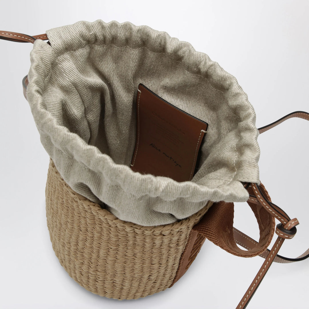 Chloé - Small Woody bucket bag in woven paper and leather, beige