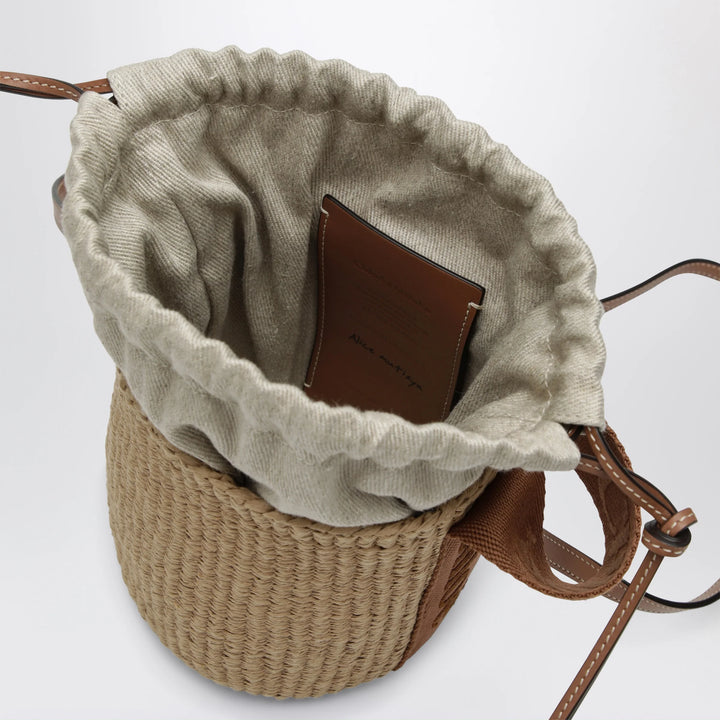 Chloé - Small Woody bucket bag in woven paper and leather, beige