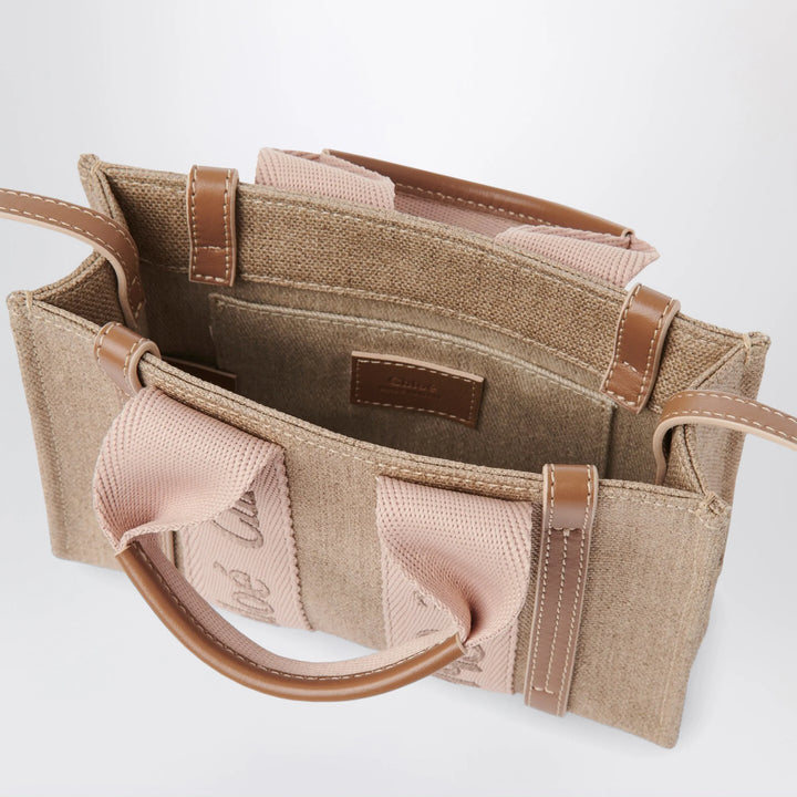 Chloé - Small Woody tote bag in linen Blushy beige