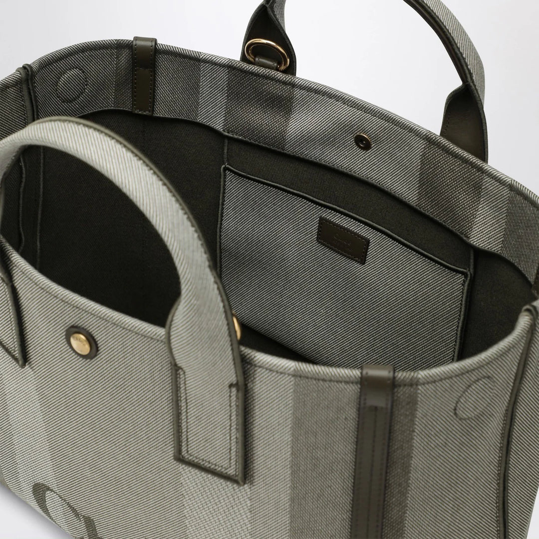 Chloé - Carry tote bag in dark green striped canvas