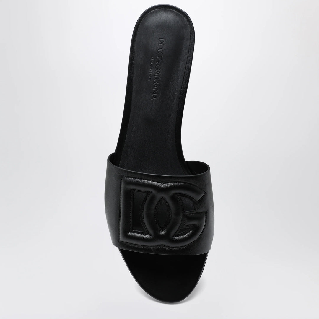 Dolce&amp;Gabbana - Black leather slides with DG logo