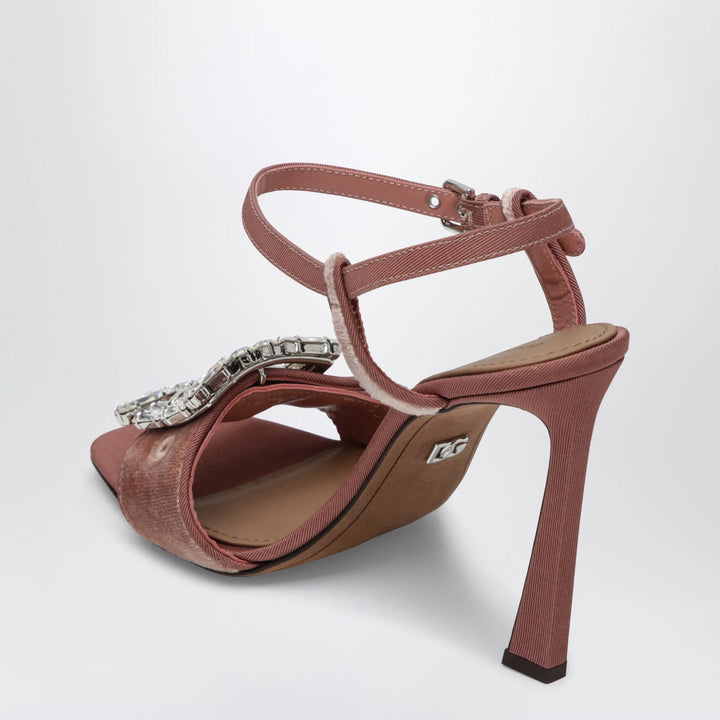 Dolce&amp;Gabbana - Velvet sandal with jewel buckle in powder pink