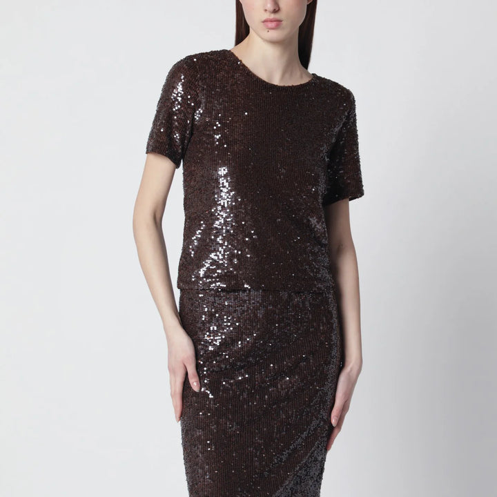 P.A.R.O.S.H. - Brown sequin knit top