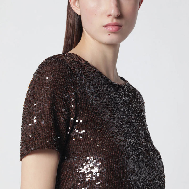 P.A.R.O.S.H. - Brown sequin knit top