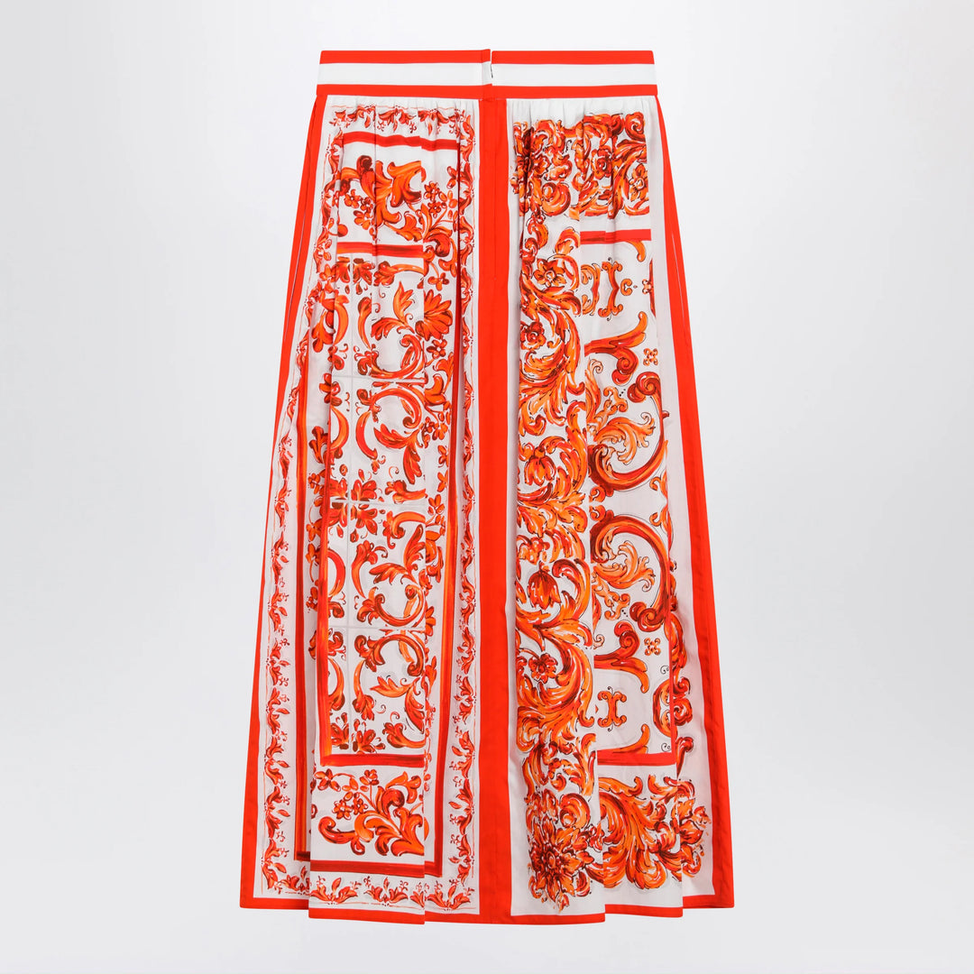Dolce&amp;Gabbana - High-waisted Maiolica-print poplin pleated skirt in orange