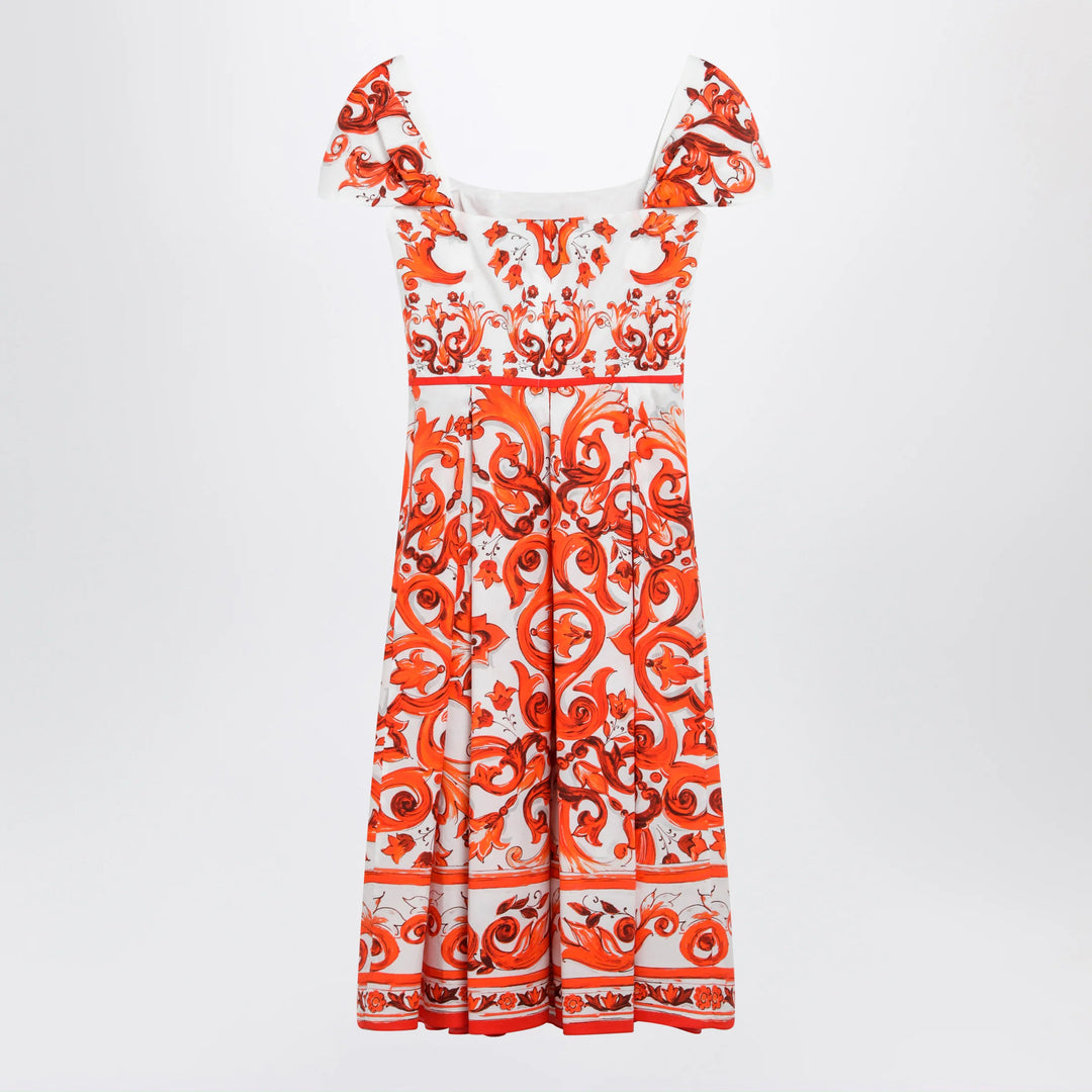 Dolce&amp;Gabbana - Maiolica-print cotton poplin dress in orange
