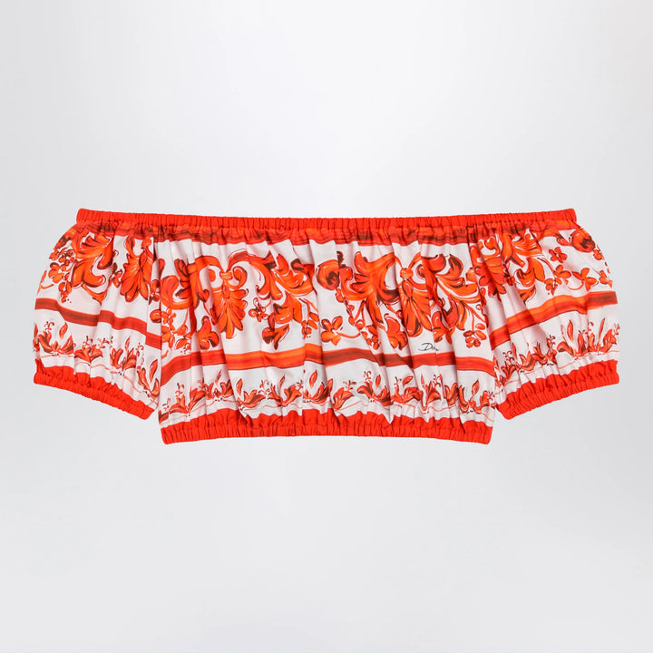 Dolce&amp;Gabbana - Maiolica-print cotton poplin top in orange