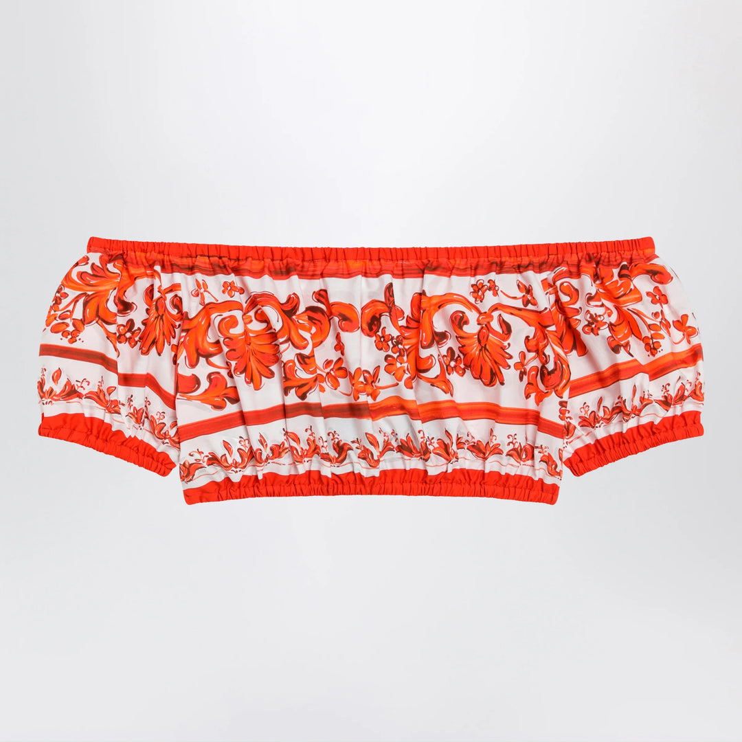 Dolce&amp;Gabbana - Maiolica-print cotton poplin top in orange