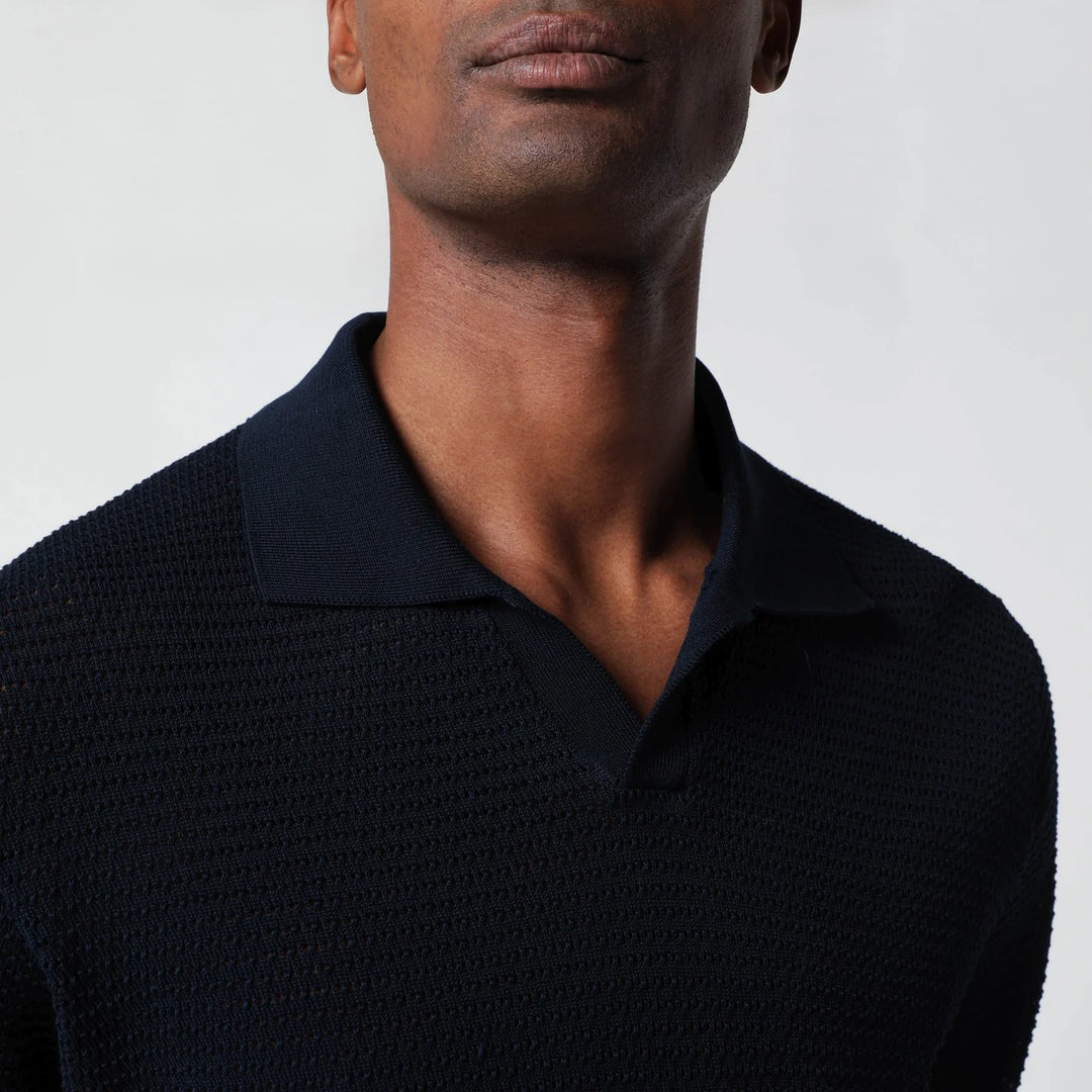 Tagliatore - Blue openwork cotton polo shirt