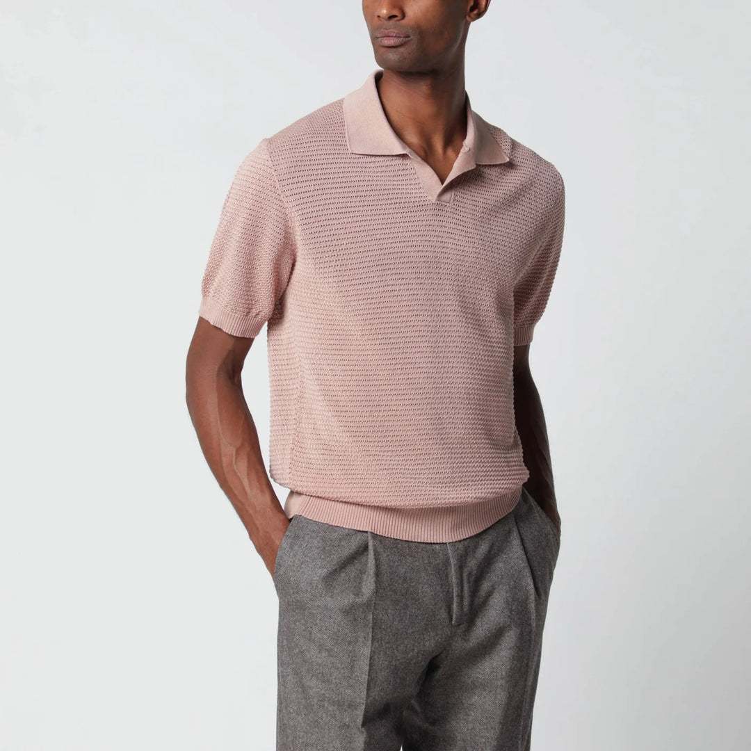 Tagliatore - Pink openwork cotton polo shirt