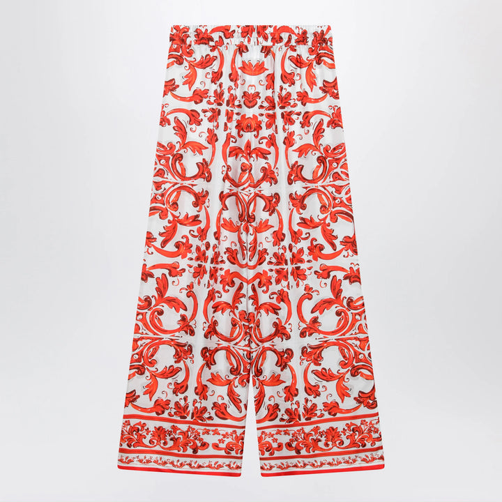 Dolce&amp;Gabbana - Wide-leg Majolica-print silk twill pants in orange
