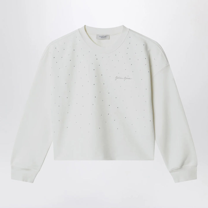 Golden Goose - White cotton sweatshirt with rhinestones