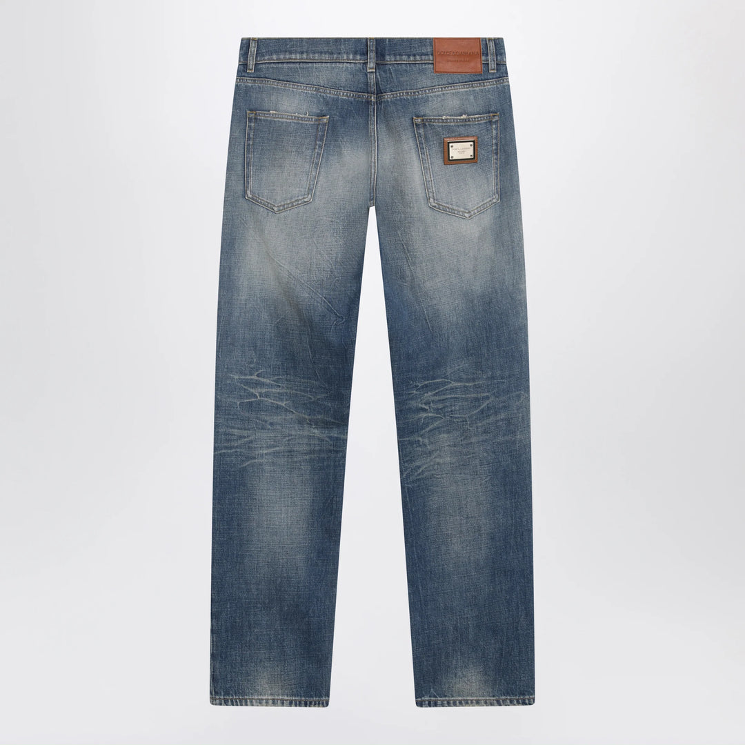 Dolce&amp;Gabbana - Blue Washed-Effect Jeans with Logo Plaque