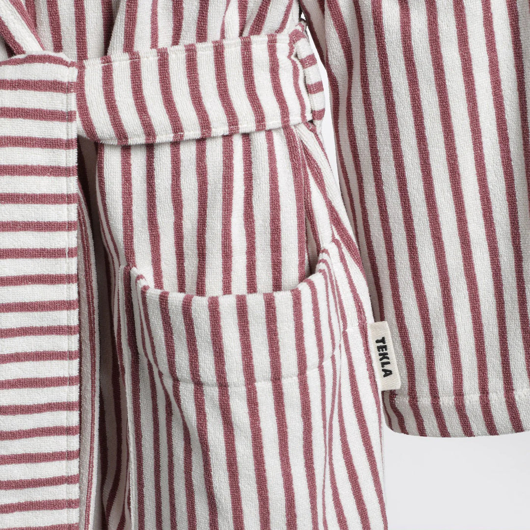 Tekla - Bathrobe white/dark pink striped