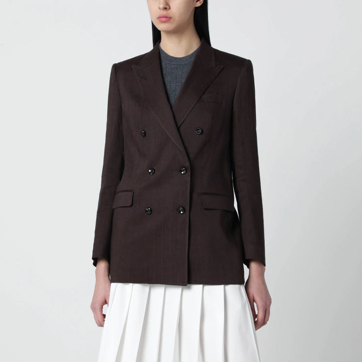 Tagliatore - Brown linen-blend double-breasted jacket