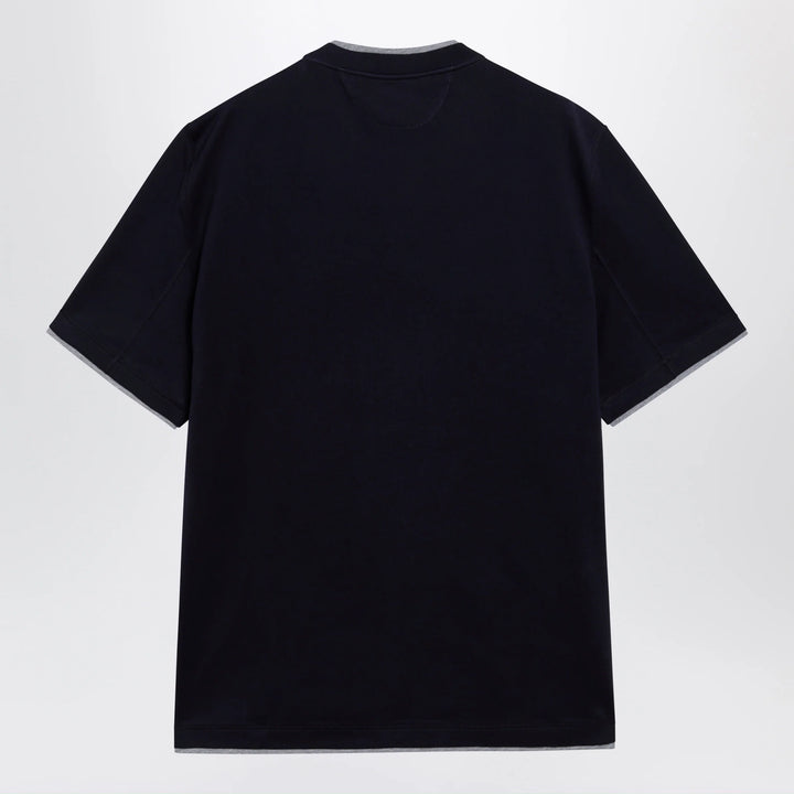 Brunello Cucinelli - Crew-neck cotton jersey T-shirt with faux layering, cobalt