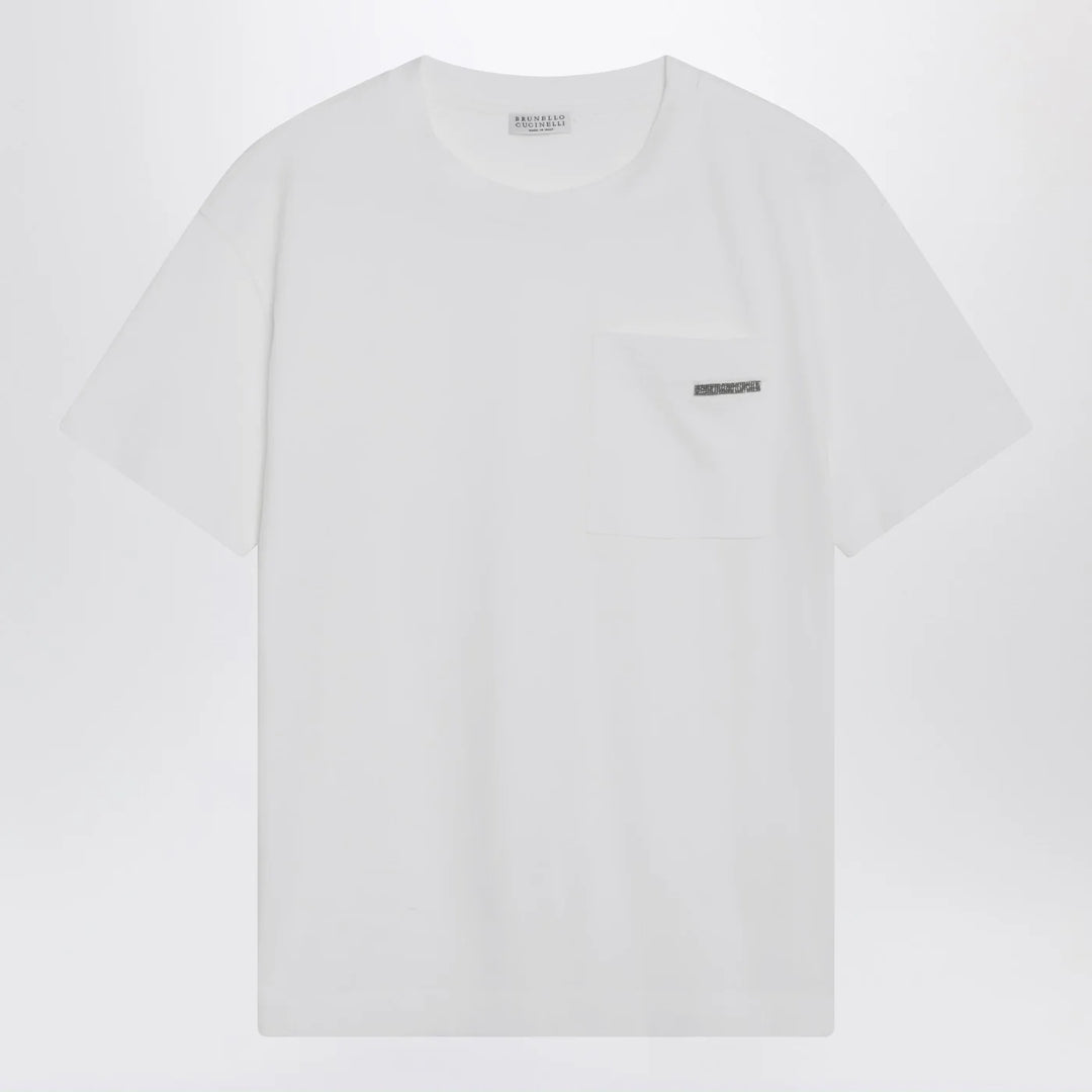 Brunello Cucinelli - White cotton T-shirt with Shiny Tab