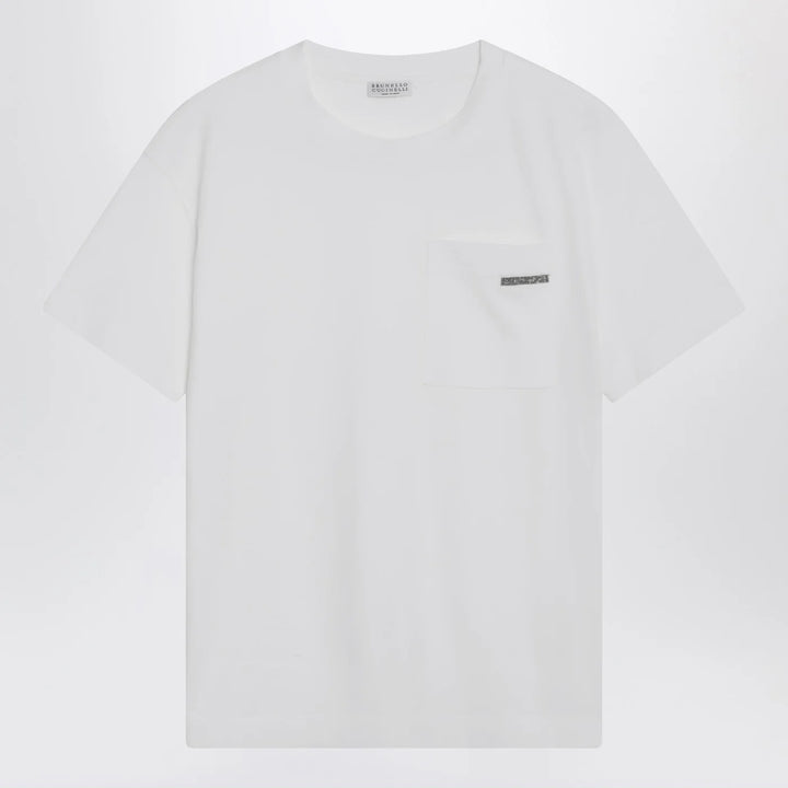 Brunello Cucinelli - White cotton T-shirt with Shiny Tab