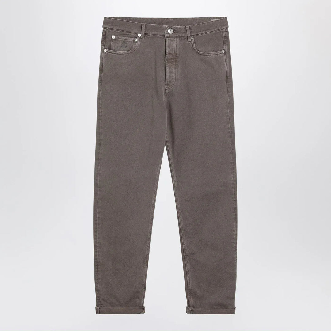 Brunello Cucinelli - Beige vintage-effect jeans with turn-up hem