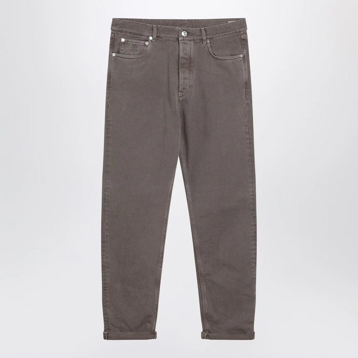 Brunello Cucinelli - Beige vintage-effect jeans with turn-up hem