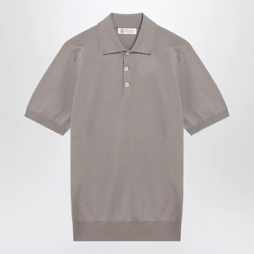 Brunello Cucinelli - Light brown cotton knit polo shirt