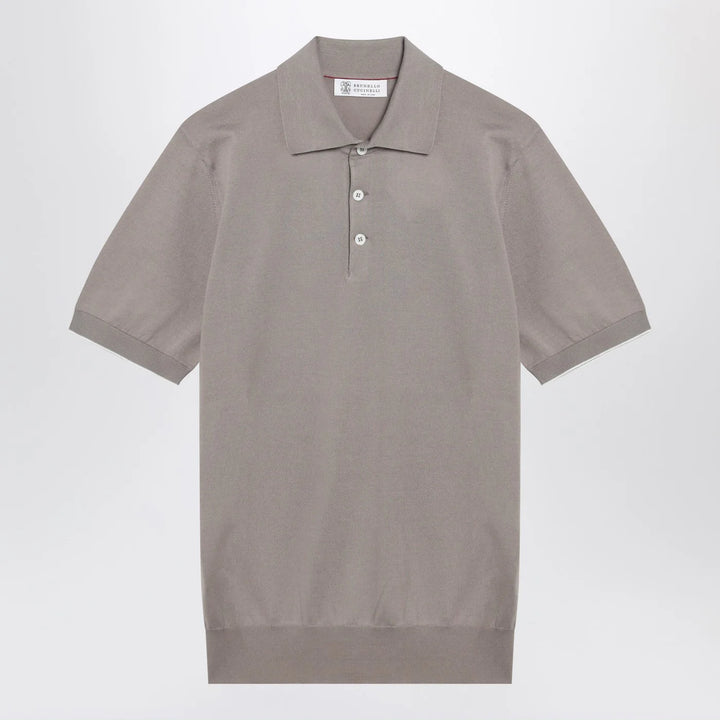 Brunello Cucinelli - Light brown cotton knit polo shirt