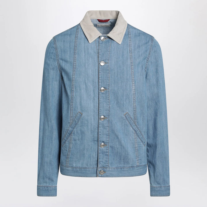 Brunello Cucinelli - Blue denim jacket with suede collar