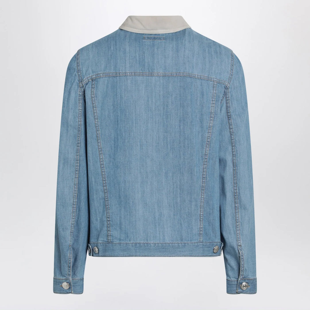 Brunello Cucinelli - Blue denim jacket with suede collar