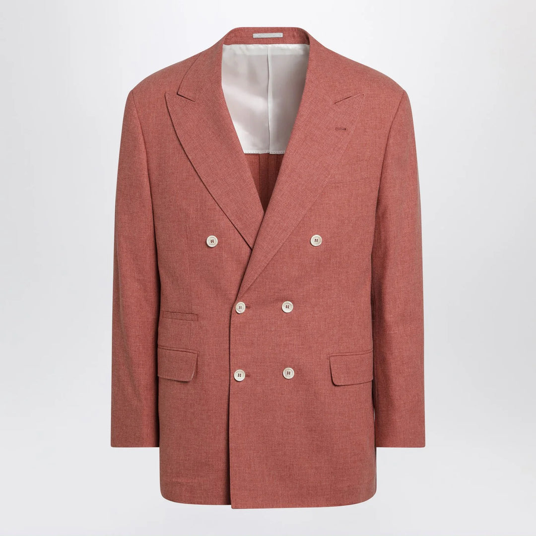 Brunello Cucinelli - Peach double-breasted wool-blend jacket