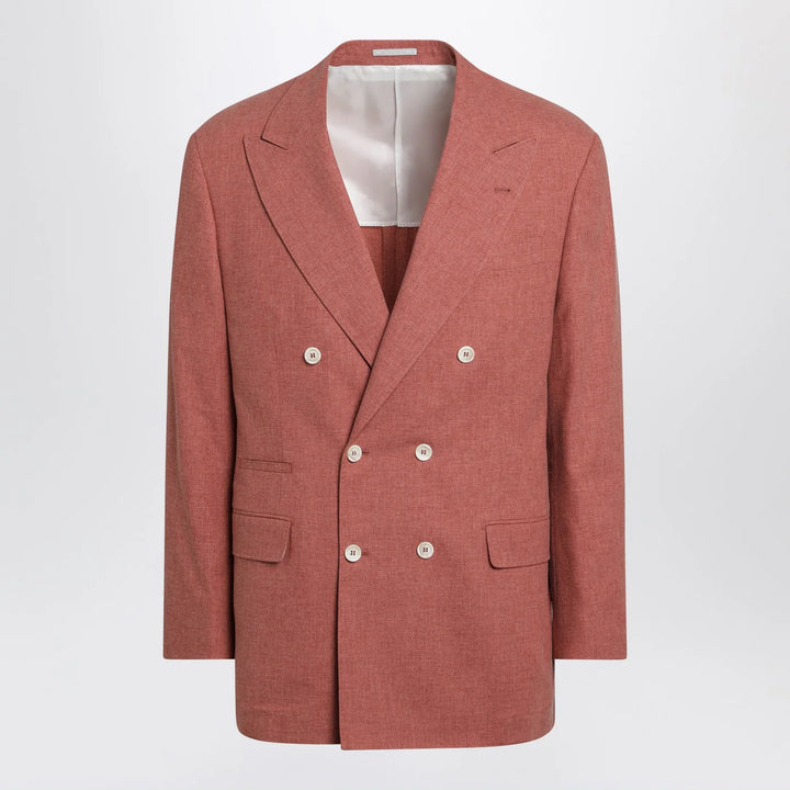Brunello Cucinelli - Peach double-breasted wool-blend jacket