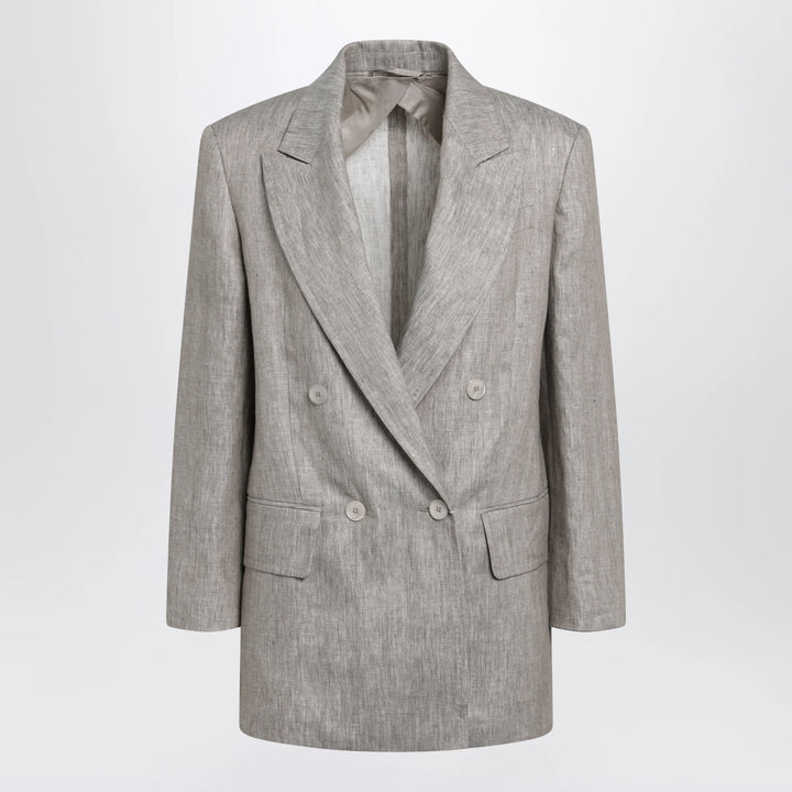 Max Mara - Olimpia double-breasted chevron linen blazer in beige