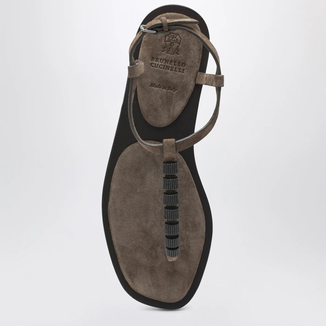 Brunello Cucinelli - Suede thong sandals with Precious Straps