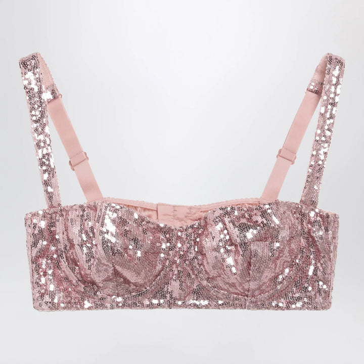 Dolce&amp;Gabbana - Pink balconette bra in micro-sequins