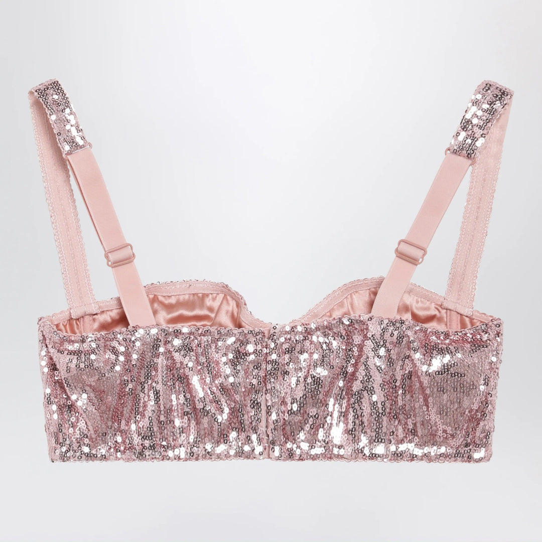 Dolce&amp;Gabbana - Pink balconette bra in micro-sequins
