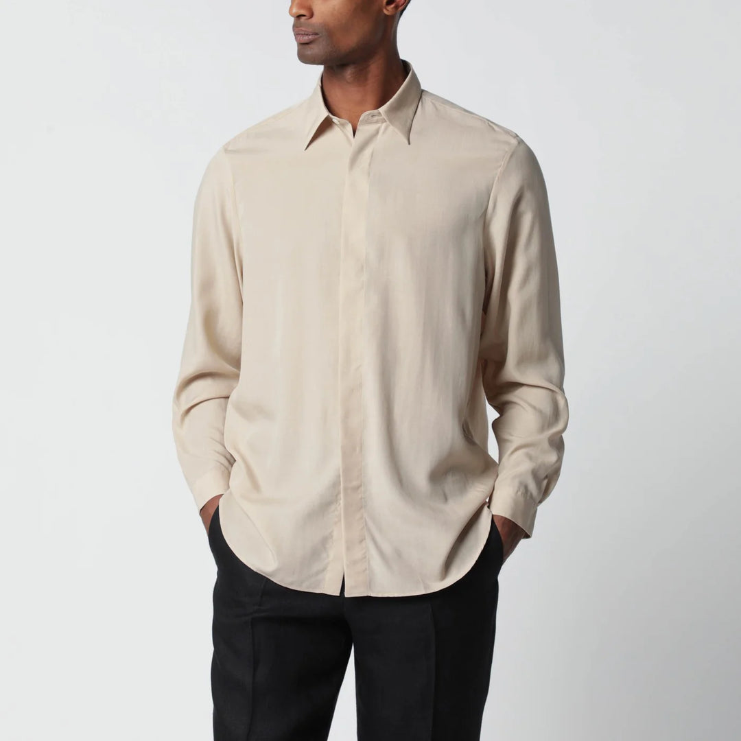 Lardini - Beige linen-blend shirt