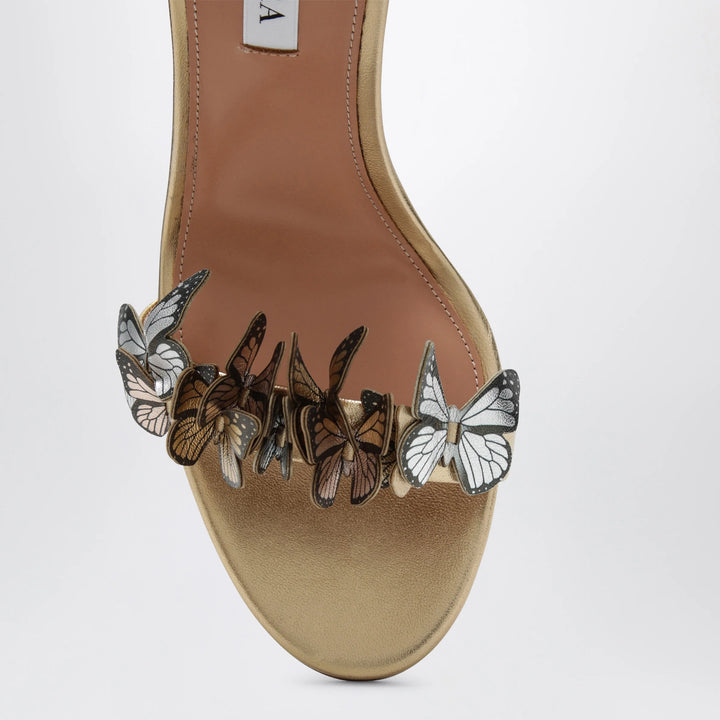 Aquazzura - Papillon 105 metallic leather sandals in soft gold