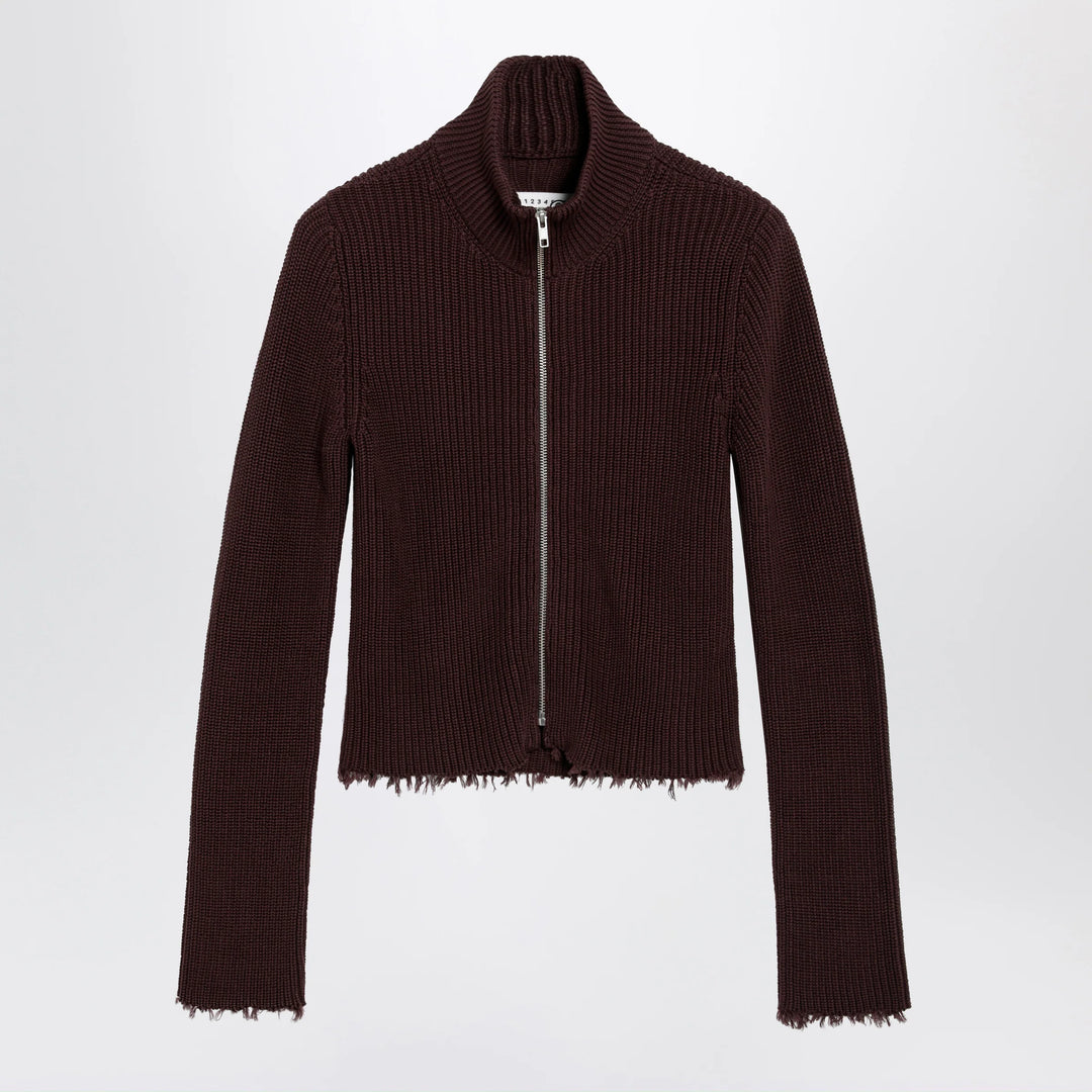 MM6 Maison Margiela - Chocolate rib-knit zip cardigan