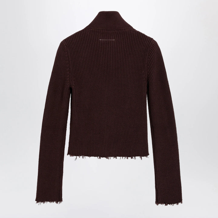 MM6 Maison Margiela - Chocolate rib-knit zip cardigan