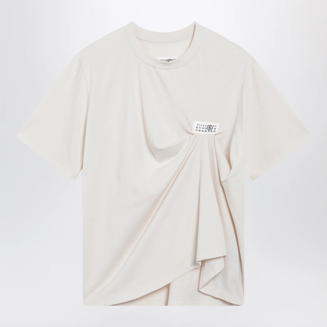 MM6 Maison Margiela - Écru draped T-shirt with logo patch