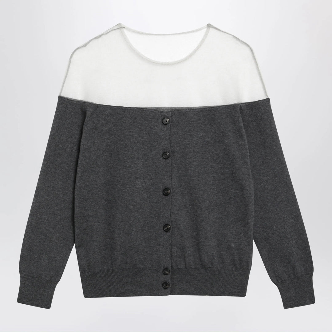 MM6 Maison Margiela - Knit cardigan with sheer yoke in cotton dark grey
