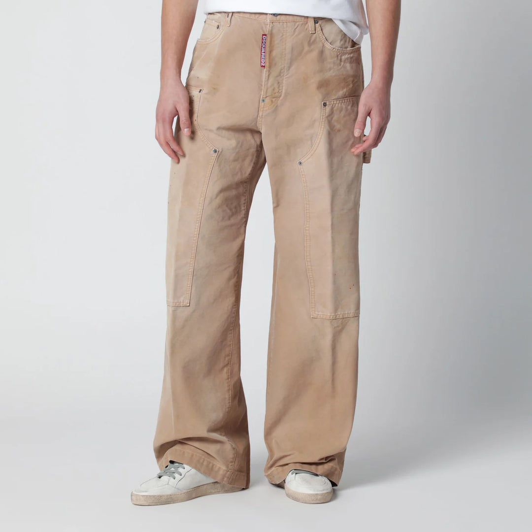 Dsquared2 - Vintage-effect beige baggy carpenter jeans