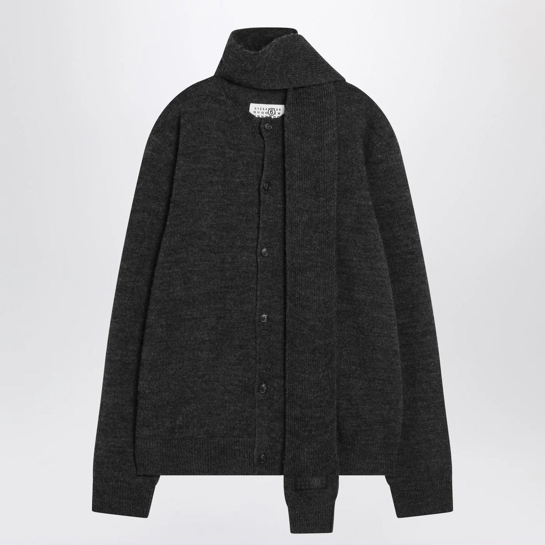 MM6 Maison Margiela - Grey wool-blend cardigan with scarf