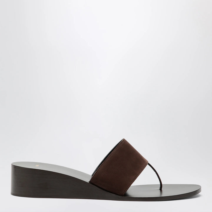 Jude - Brown high-heel suede flip-flops