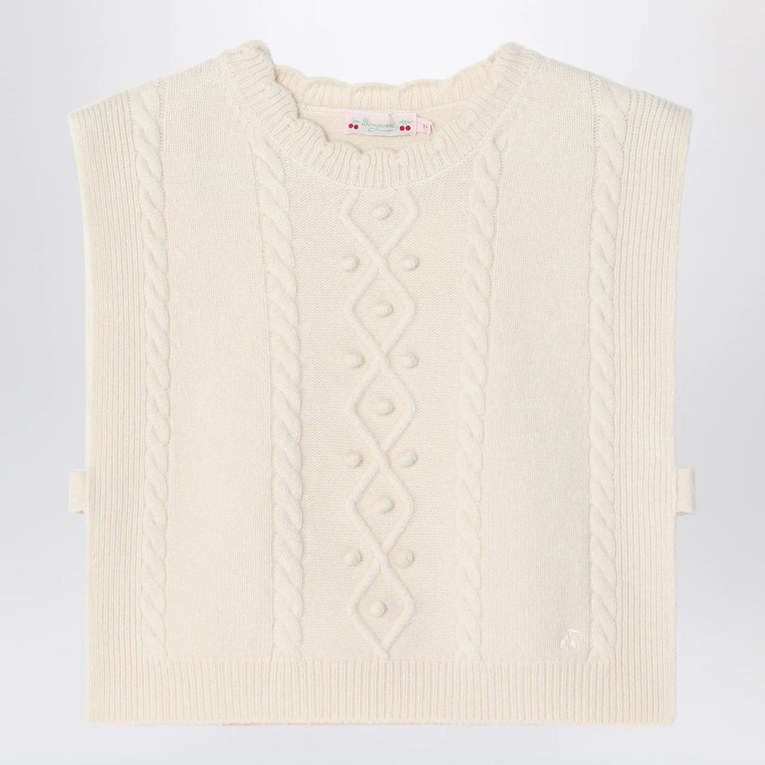 Bonpoint - Beige wool gilet with a braided pattern