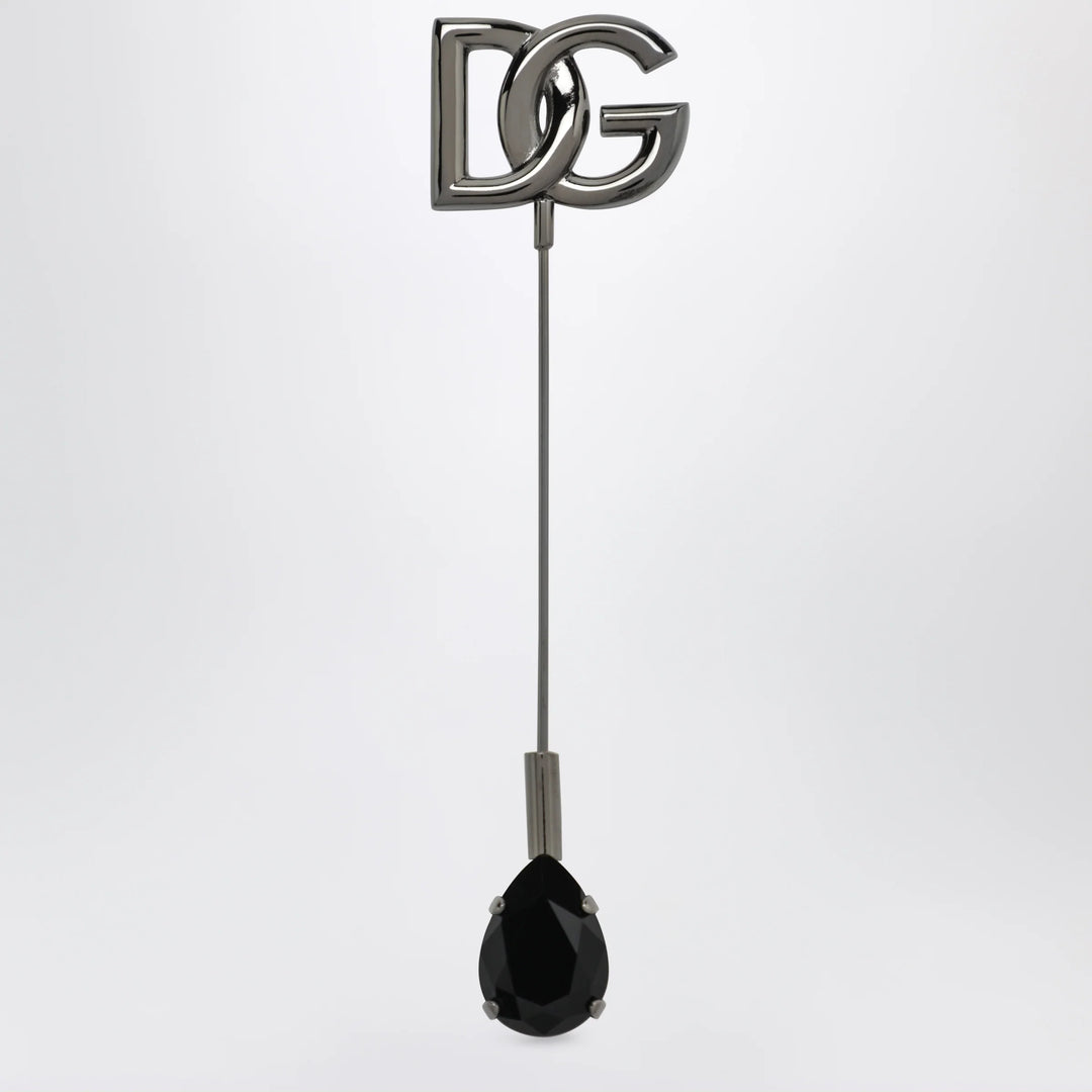 Dolce&amp;Gabbana - DG logo brooch with crystals in brass, ruthenium