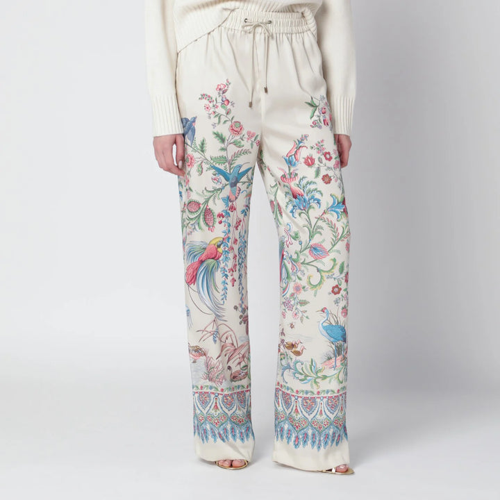 ETRO - White wide-leg trousers with floral print