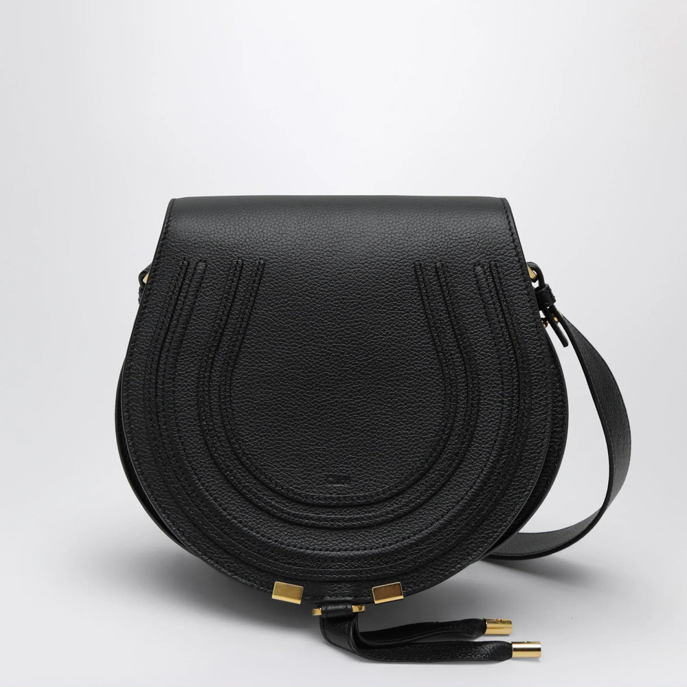 Chloé - Black Saddle Marcie bag in grained leather Brand Apparel & Accessories TU